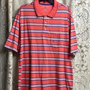 Saddlebred Peach, Blue and White Polo Shirt Casual Striped Design. XLT NWT